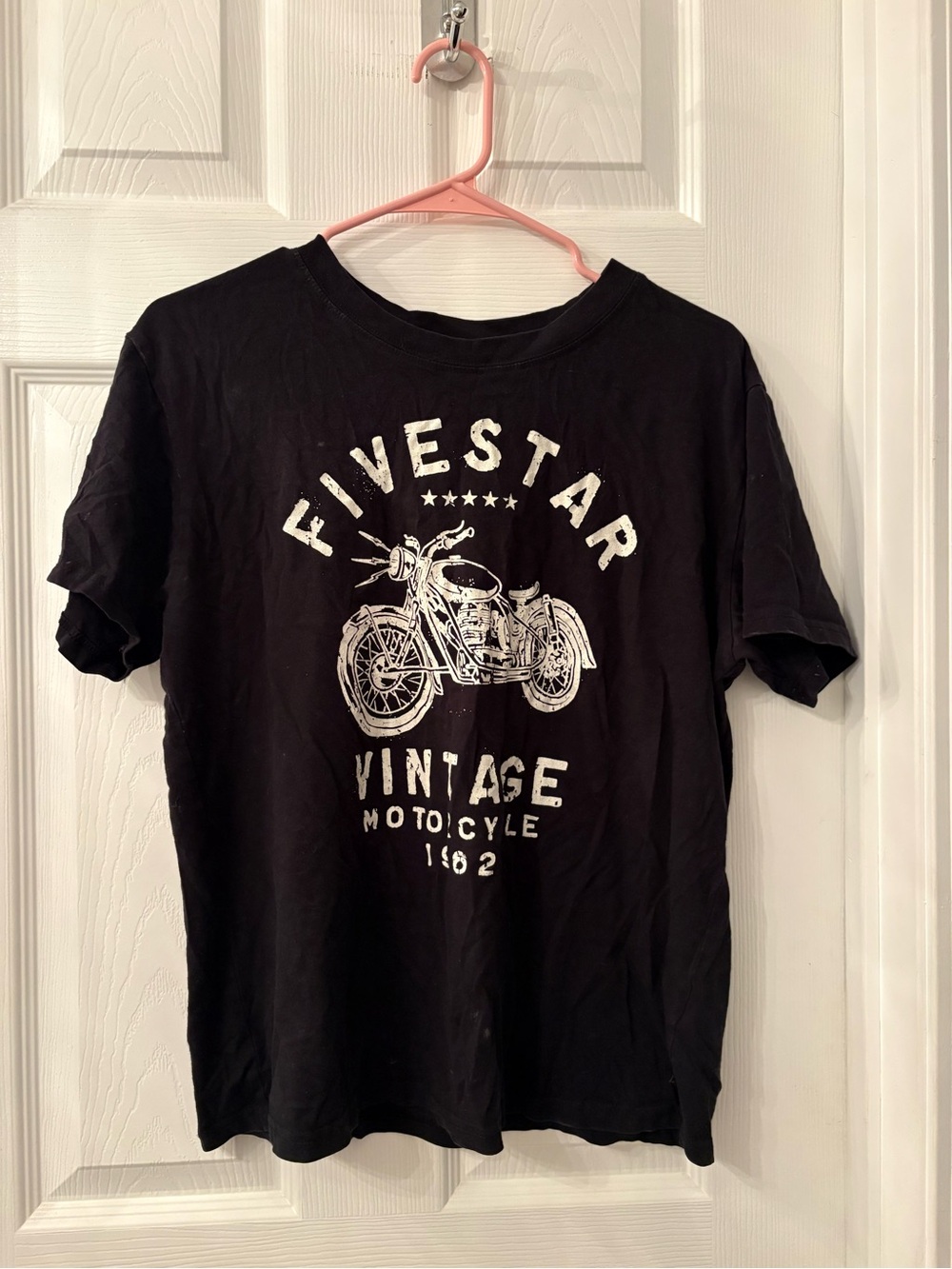 Tilly’s Five Star Black Motorcycle Graphic Tee with White Print
